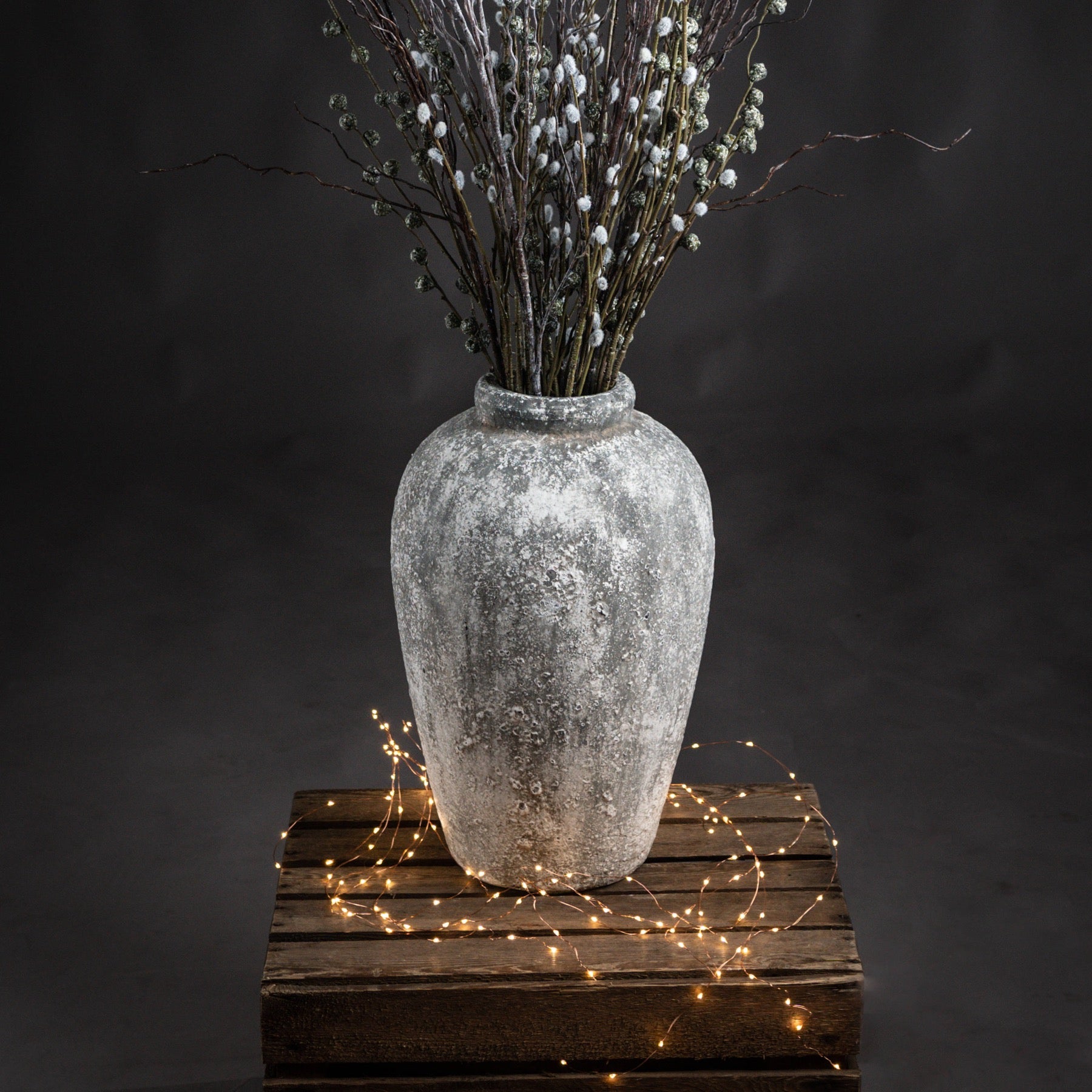 Aged Stone Tall Earthenware Vase
