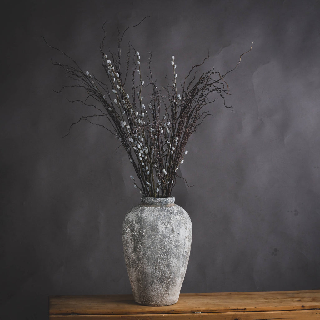 Aged Stone Tall Earthenware Vase