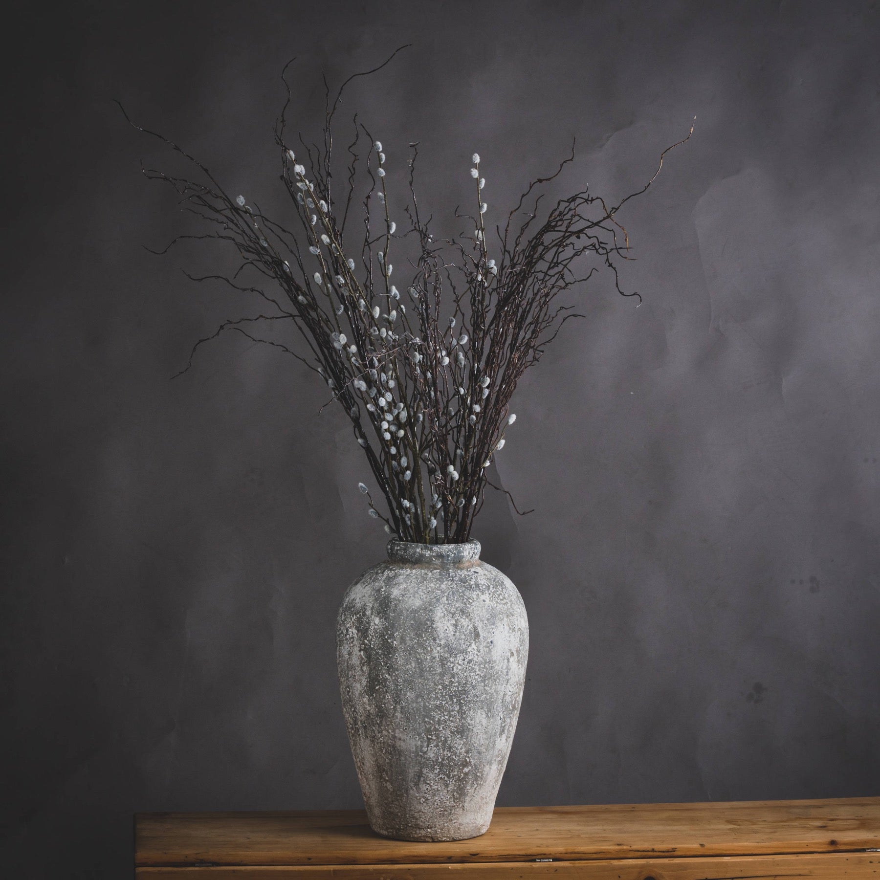 Aged Stone Tall Earthenware Vase