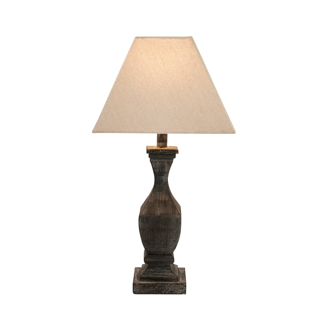 Incia Fluted Wooden Table Lamp with Linen Shade