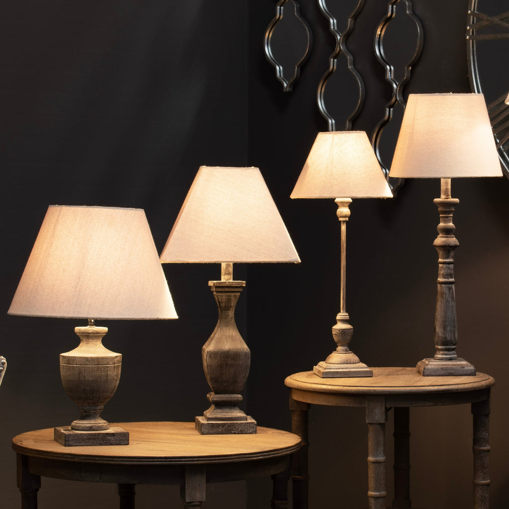 Incia Fluted Wooden Table Lamp with Linen Shade
