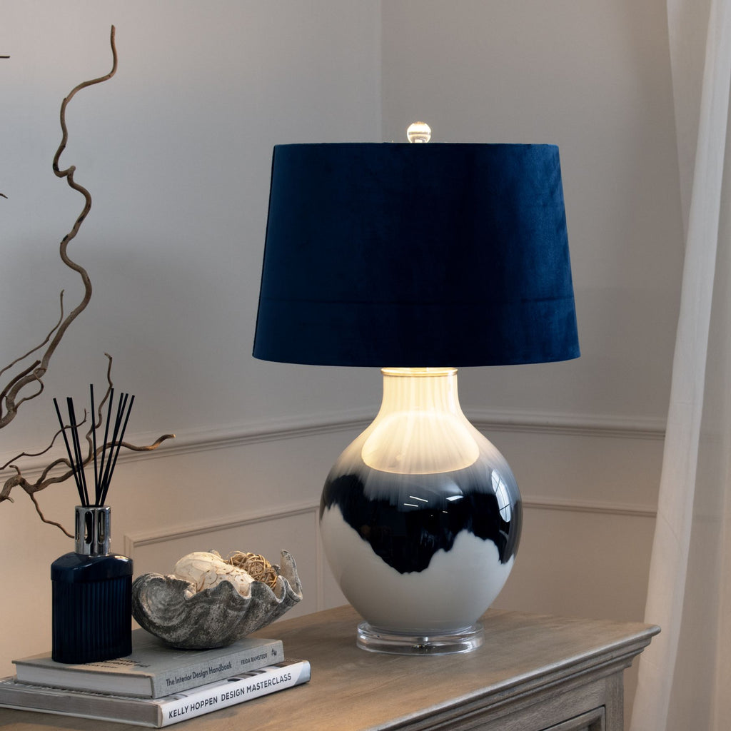 Ice Shadows Table Lamp with Navy Blue Lampshade