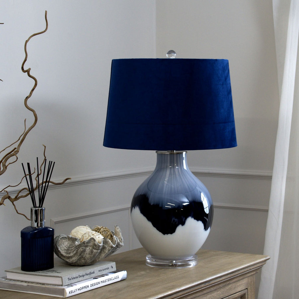 Ice Shadows Table Lamp with Navy Blue Lampshade