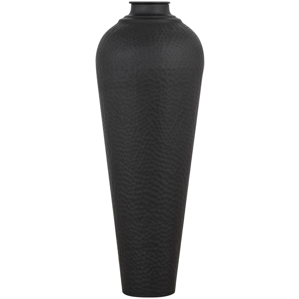 Noctis Matt Black Hammered Steel Floor Vase