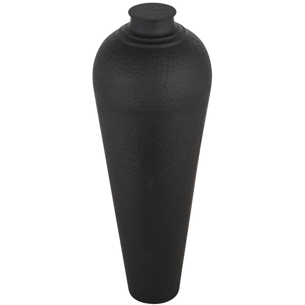 Noctis Large Matt Black Hammered Steel Floor Vase