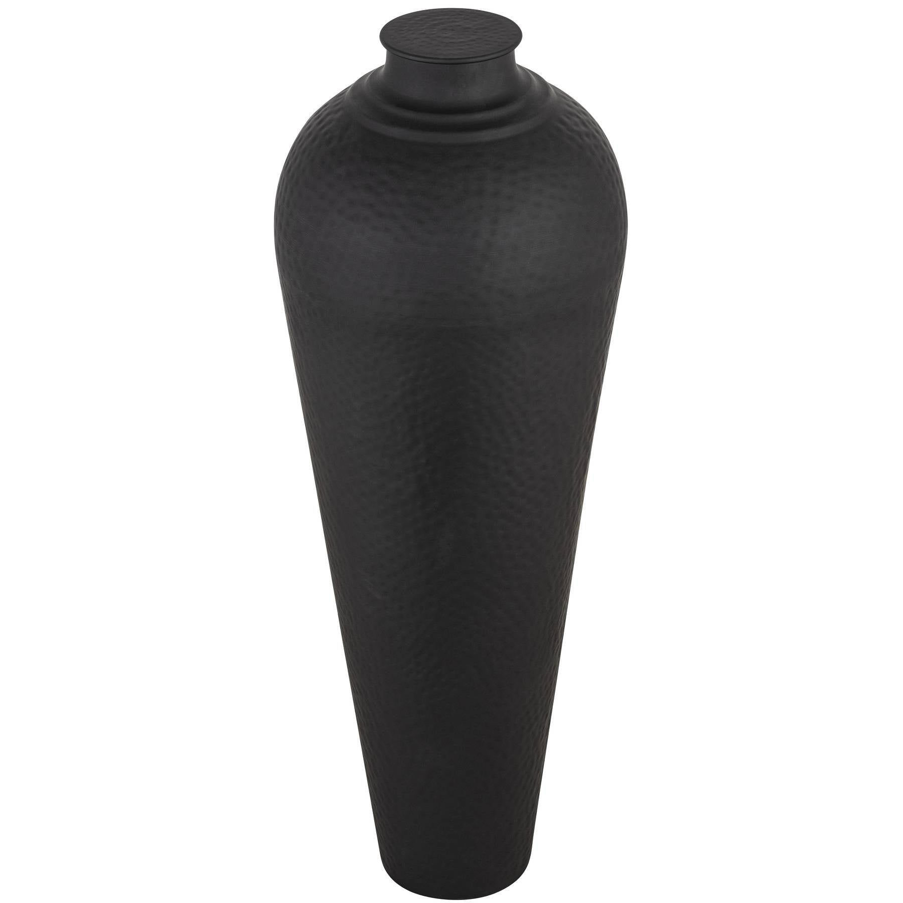 Noctis Large Matt Black Hammered Steel Floor Vase