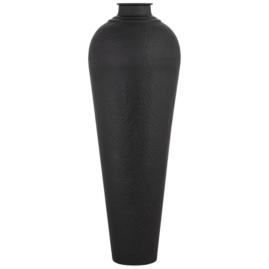 Noctis Large Matt Black Hammered Steel Floor Vase