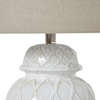 White Ceramic Ginger Jar Table Lamp with Linen Shade