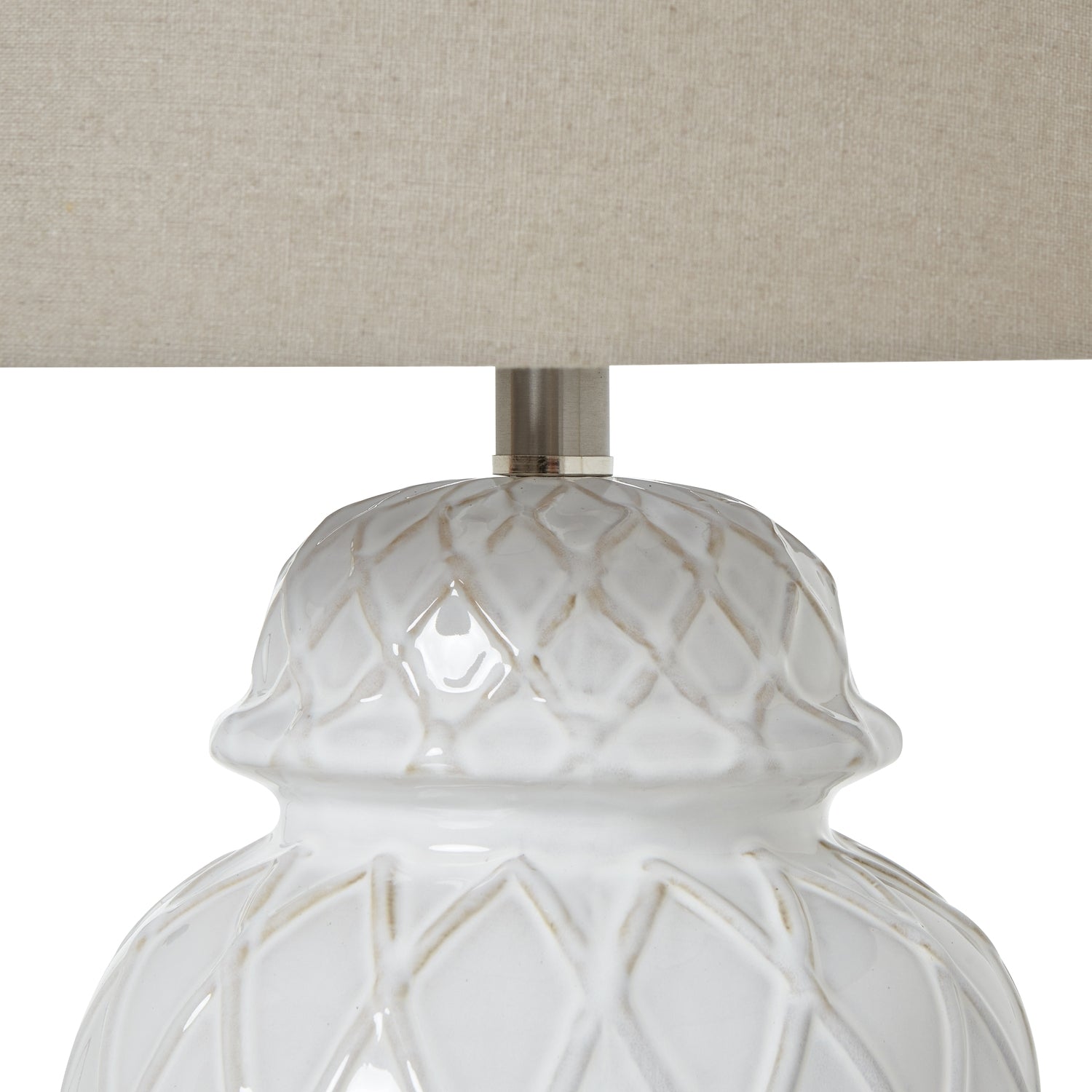 White Ceramic Ginger Jar Table Lamp with Linen Shade