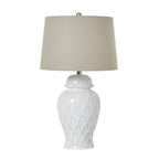 White Ceramic Ginger Jar Table Lamp with Linen Shade
