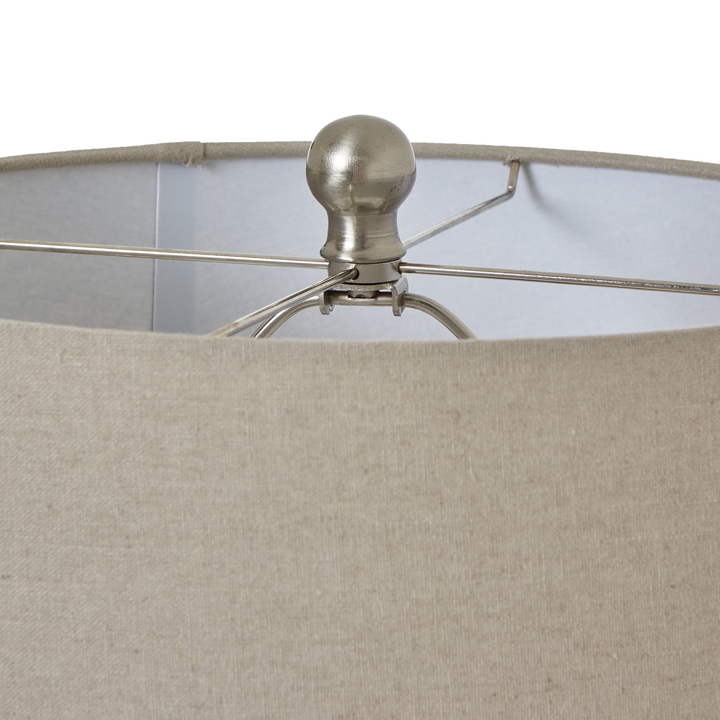 White Beaded Ceramic Table Lamp with Linen Shade