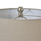 White Beaded Ceramic Table Lamp with Linen Shade