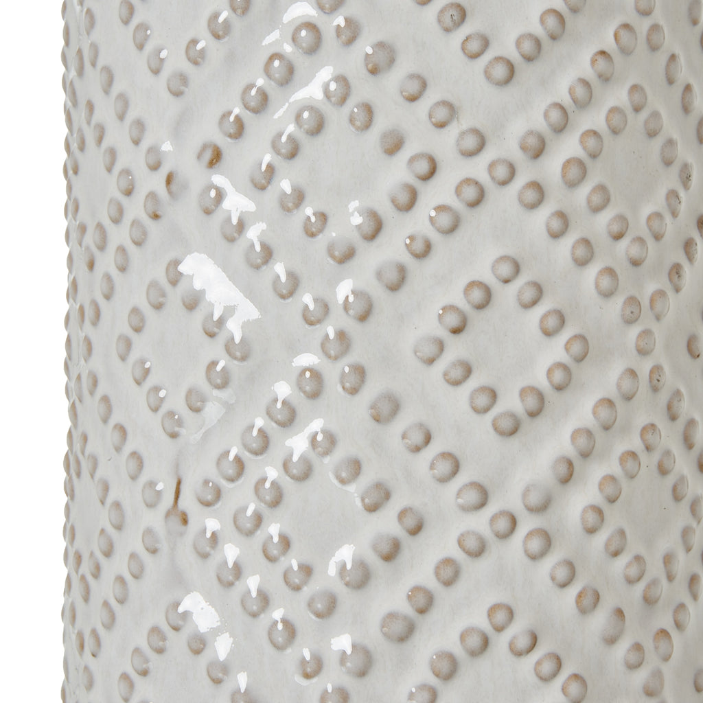 White Beaded Ceramic Table Lamp with Linen Shade