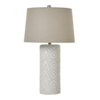White Beaded Ceramic Table Lamp with Linen Shade