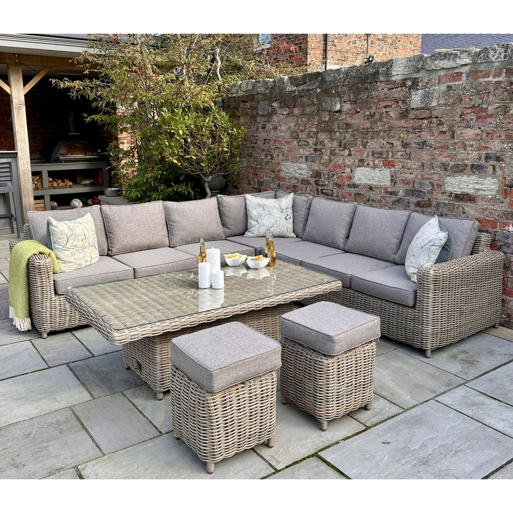Amalfi Collection Outdoor Large Corner Set with Riser Table & Stools