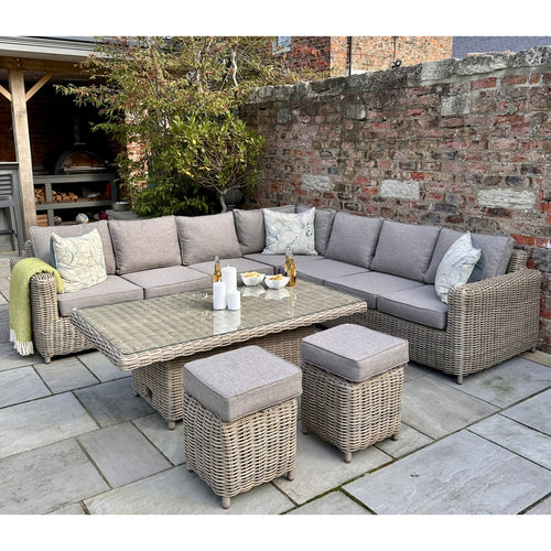 Amalfi Collection Outdoor Large Corner Set with Riser Table & Stools