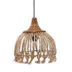 Rattan pendant light with tassels on a white background